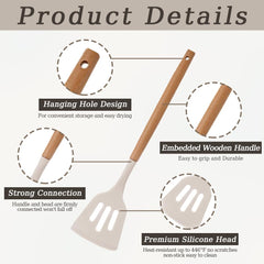 12pcs Non-Stick Silicone Kitchen Utensil Set with Wooden Handles