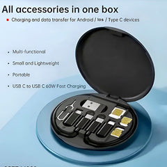 60W Multifunctional Fast Charging Data Cable Set – Portable 5-in-1 Charging Solution