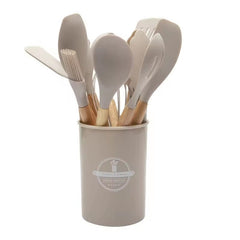 12pcs Non-Stick Silicone Kitchen Utensil Set with Wooden Handles