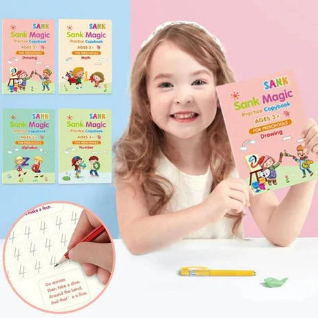 Reusable Practice Book For Kids ( 4 Books + 1 Pen + 10 Refills )