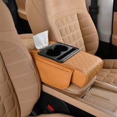 Car Armrest Cushion with Built-In Cup Holder & Tissue Box