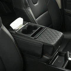 Car Armrest Cushion with Built-In Cup Holder & Tissue Box