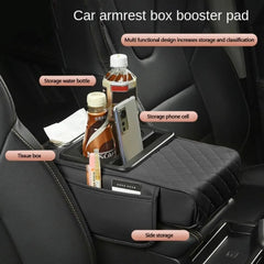 Car Armrest Cushion with Built-In Cup Holder & Tissue Box