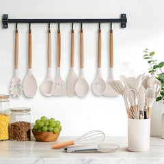 12pcs Non-Stick Silicone Kitchen Utensil Set with Wooden Handles