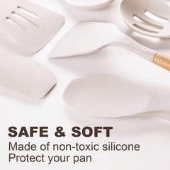 12pcs Non-Stick Silicone Kitchen Utensil Set with Wooden Handles